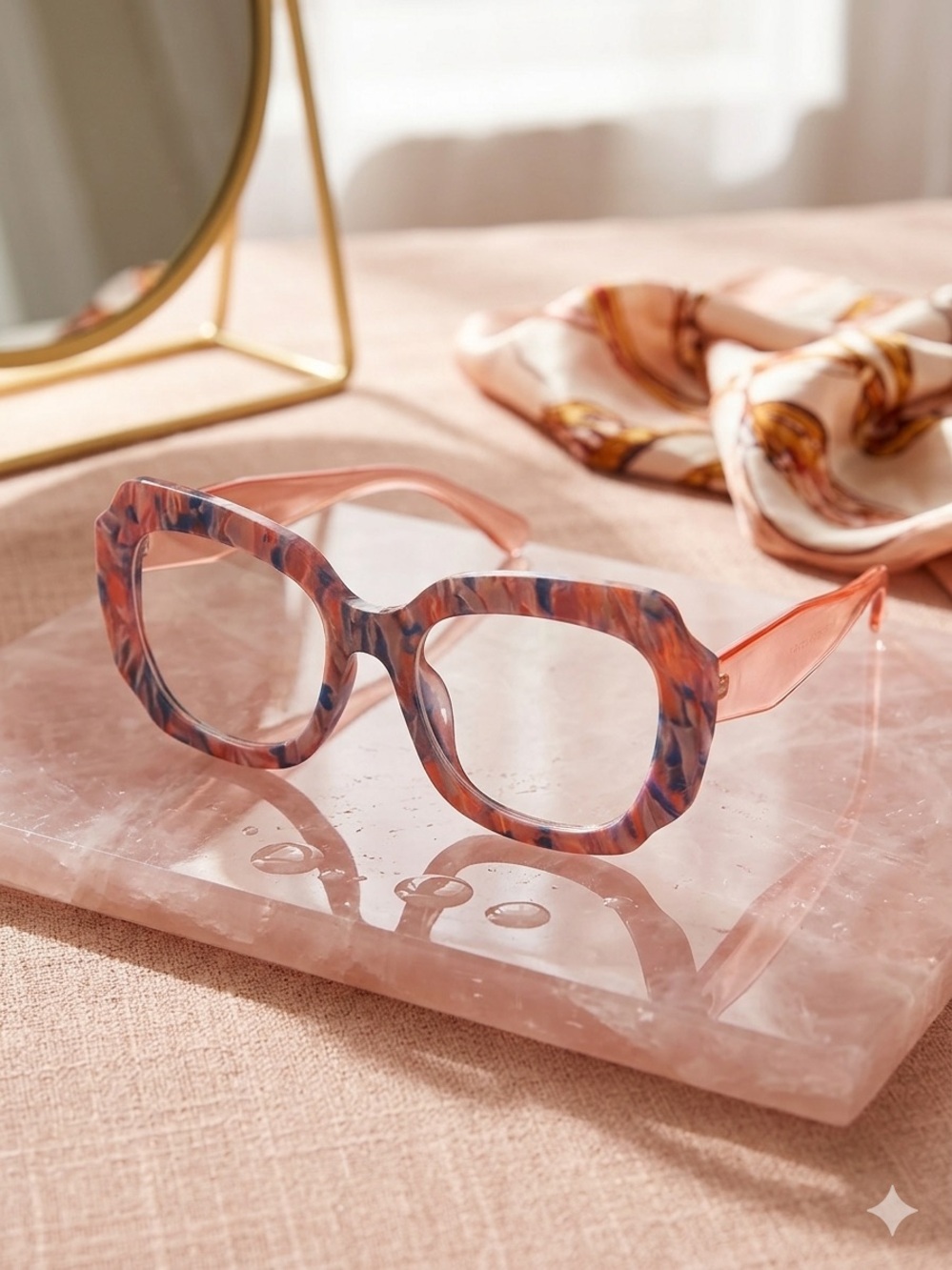 Pink Marble Square-Frame Fashion Glasses